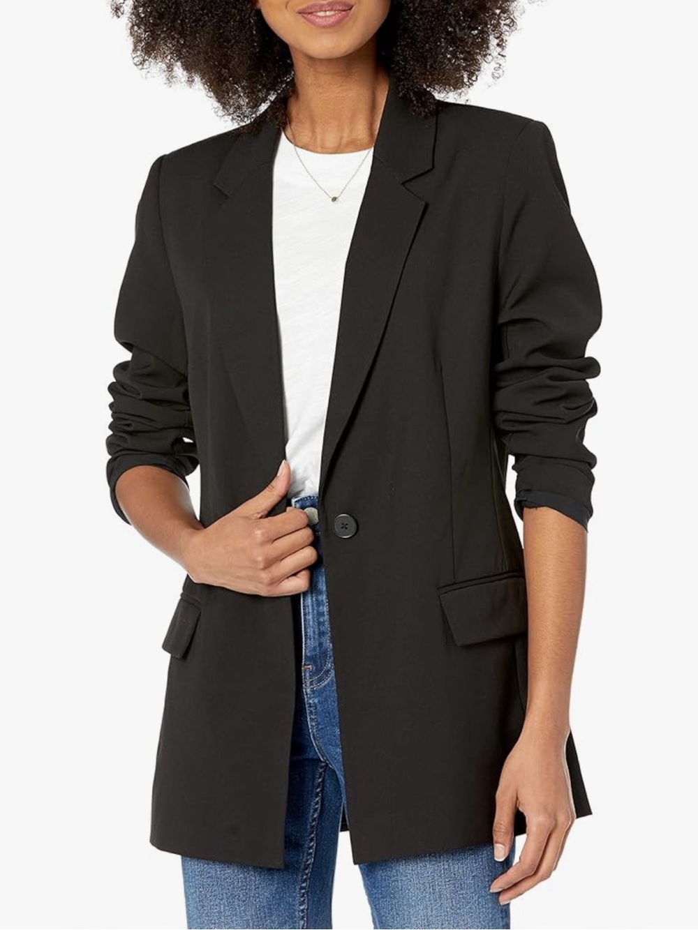 The Drop Women's Blake Long Blazer Small Black Single-Button Tailored Classic